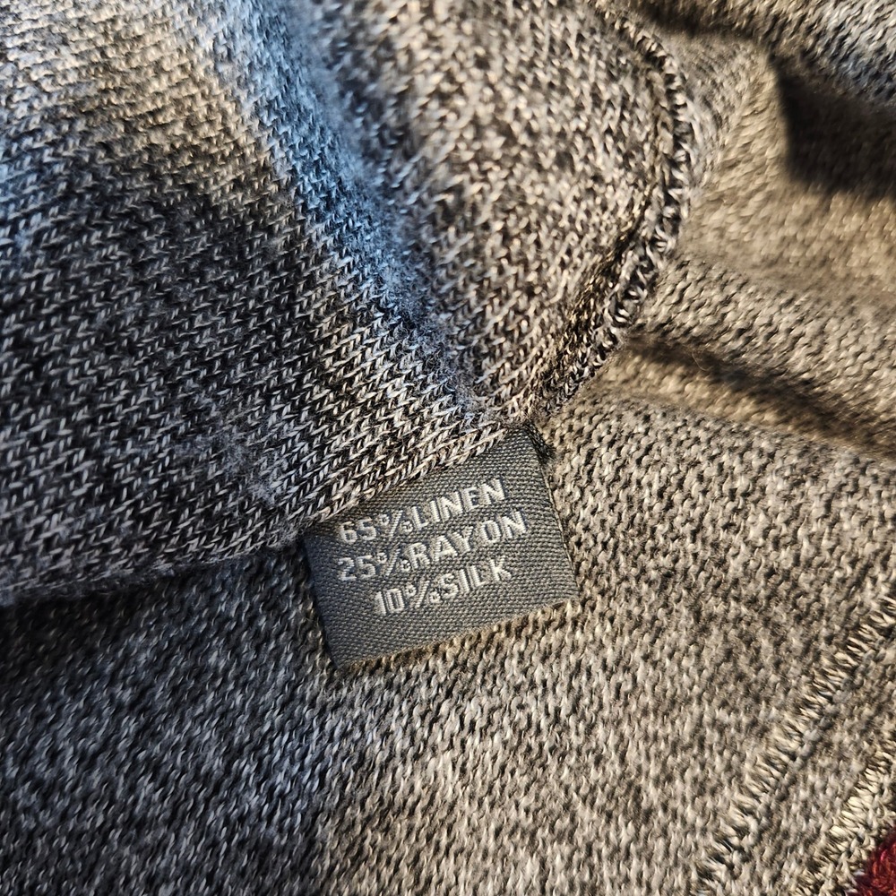 Silver Silk Textured Marled Gray Mock Neck Zip Up Cardigan Sweater Linen Mens XL - Picture 4 of 5